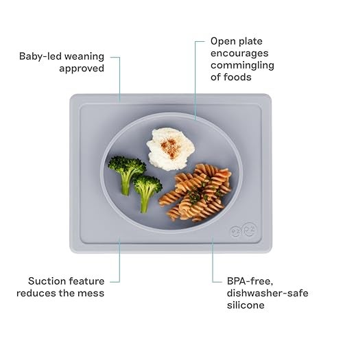 ezpz Tiny Plate (Pewter) - 6 Months+ - 100% Silicone Suction Placemat + Plate for Infants - Fits on Most Highchair Trays - Baby Led Weaning Supplies - Image 2