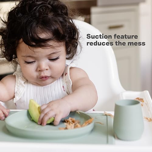 ezpz Tiny Plate (Pewter) - 6 Months+ - 100% Silicone Suction Placemat + Plate for Infants - Fits on Most Highchair Trays - Baby Led Weaning Supplies - Image 5