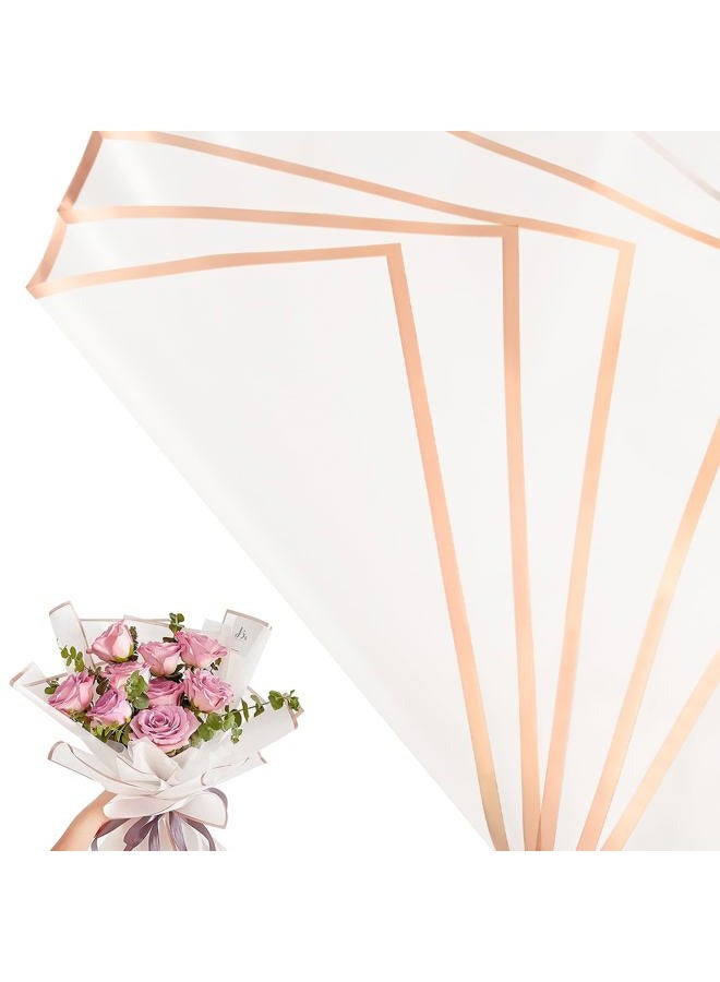 Bupduq 30 Sheets white Gold Edge Flower Bouquet Wrapping Paper，Florist Supplies Waterproof Floral Bouquet Wrapping Paper Bouquet Accessorie，Flower Shop Packaging Pape for DIY Gift Wedding Birthday - Image 1