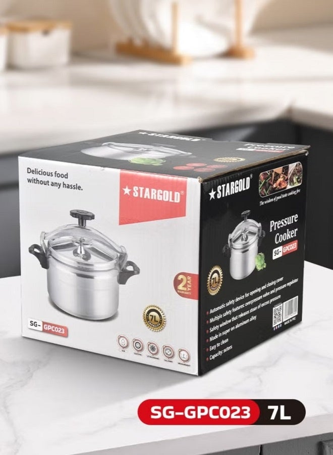 Stargold Aluminum Pressure Cooker Unique Pressure Indicator Durable Aluminum Alloy Fast And Energy Efficient Pressure Cooker With Firm Handles 7Liters Silver - Image 2