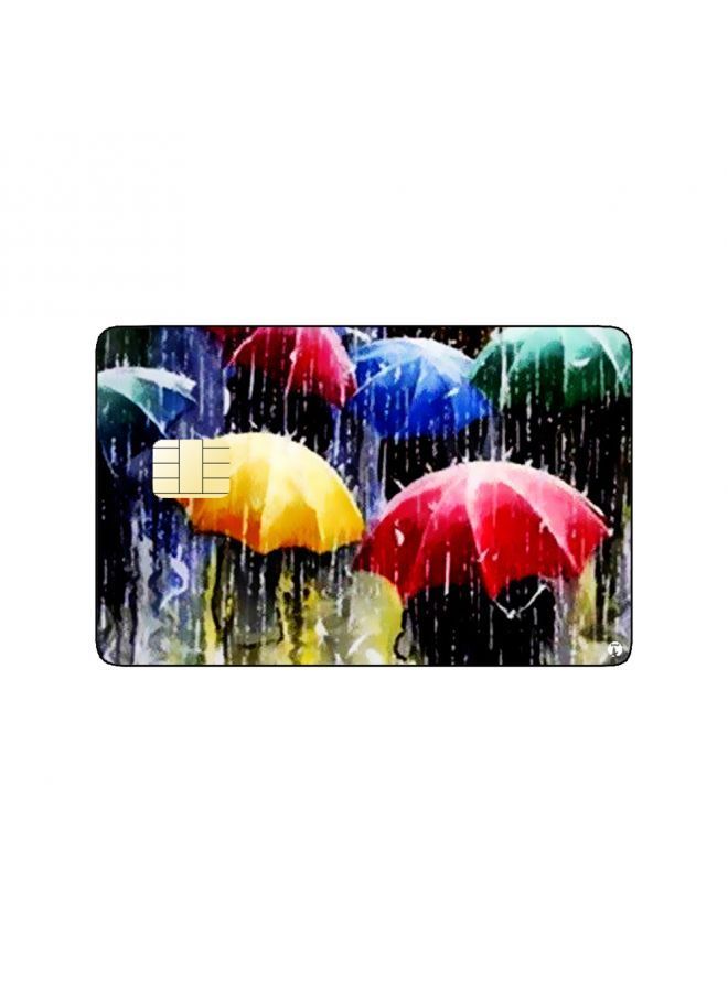 RKN PRINTED BANK CARD STICKER Beautiful Painting Rain With Colorful Umbrellas - Image 2