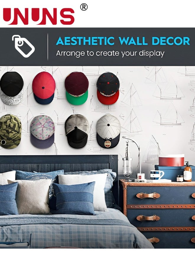 UNUNS 8 PCS Hat Rack For Wall,Hat Hook For Baseball Caps,Upgraded Adhesive Hat Holder,No Drilling,Strong Hat Hooks For Ear Headbands  - Image 4
