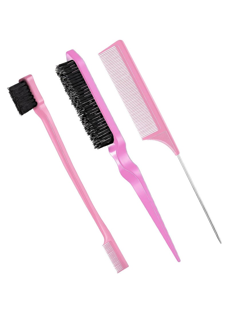 INFLUX INFLUX 3 pcs slick back hair brush set for Curly Hair-Brush with Boar Bristle for Bounce and Shine, Ideal for Hair Styling, Edge Control, and Slick Back Styles Ideal comb for women and baby hair  - Image 1