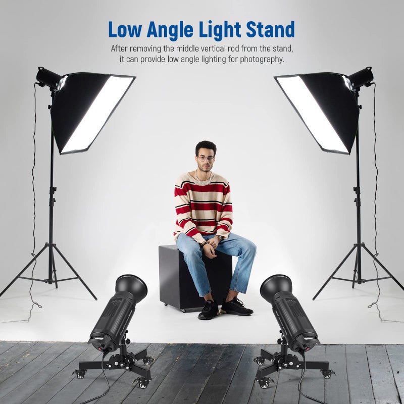 Neewer NEEWER Pack of 2 Heavy Duty Light Stands with Wheels, 2.4 Feet Max. Height, Foldable Tripod Stand for Low Angle Shooting, Light Stand for Softbox, Monolight and Other Photography Equipment, ST72 - Image 5