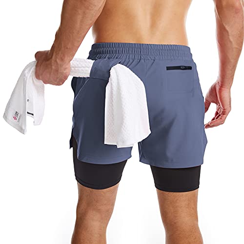 Surenow Mens 2 in 1 Running Shorts Quick Dry Athletic Shorts with Liner, Workout Shorts with Zip Pockets and Towel Loop (Cobalt Blue, XX-Large) - Image 2