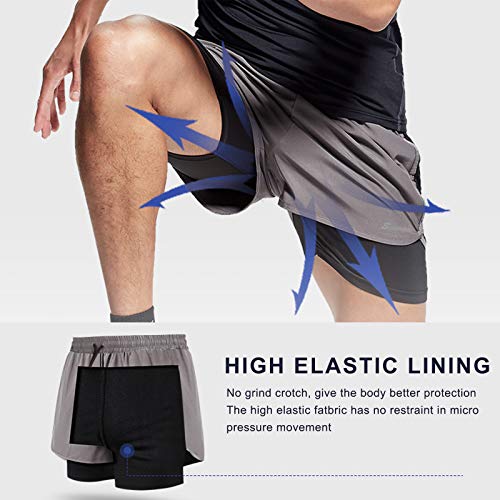 Surenow Mens 2 in 1 Running Shorts Quick Dry Athletic Shorts with Liner, Workout Shorts with Zip Pockets and Towel Loop (Cobalt Blue, XX-Large) - Image 5