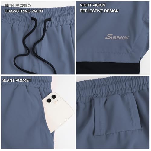 Surenow Mens 2 in 1 Running Shorts Quick Dry Athletic Shorts with Liner, Workout Shorts with Zip Pockets and Towel Loop (Cobalt Blue, XX-Large) - Image 4