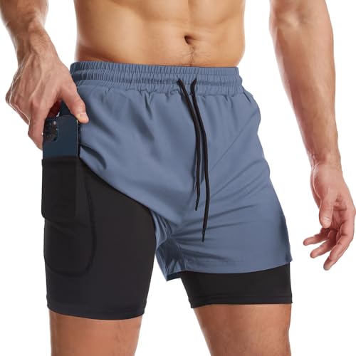 Surenow Mens 2 in 1 Running Shorts Quick Dry Athletic Shorts with Liner, Workout Shorts with Zip Pockets and Towel Loop (Cobalt Blue, XX-Large) - Image 1