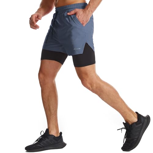 Surenow Mens 2 in 1 Running Shorts Quick Dry Athletic Shorts with Liner, Workout Shorts with Zip Pockets and Towel Loop (Cobalt Blue, XX-Large) - Image 3