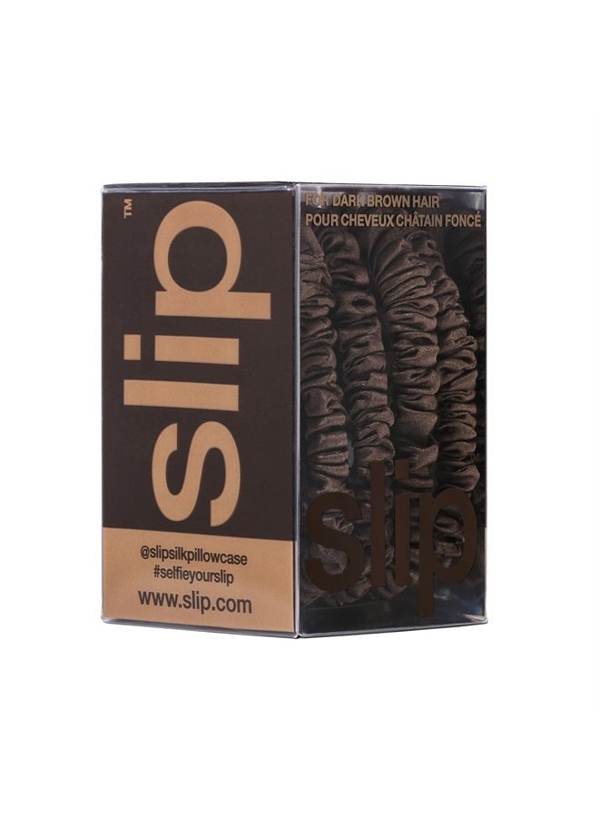 Slip Silk Skinny Scrunchies - Dark Brown - 100% Pure 22 Momme Mulberry Silk Scrunchies for Women - Hair-Friendly + Luxurious Elastic Scrunchies Set (4 Scrunchies) - Image 3