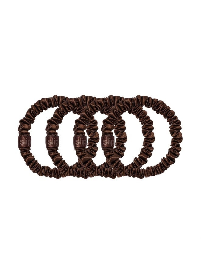 Slip Silk Skinny Scrunchies - Dark Brown - 100% Pure 22 Momme Mulberry Silk Scrunchies for Women - Hair-Friendly + Luxurious Elastic Scrunchies Set (4 Scrunchies) - Image 1