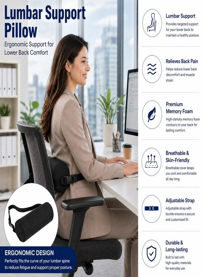 MIDLADE Lumbar Pillow, Lumbar Support Pillow for Office Chair & Car, Have Ajustiable Strap & Washable Cover, 11 Inch Lower Back Support for Office chair, Car, Bed Back Pain Relief & Posture Correction - Image 5