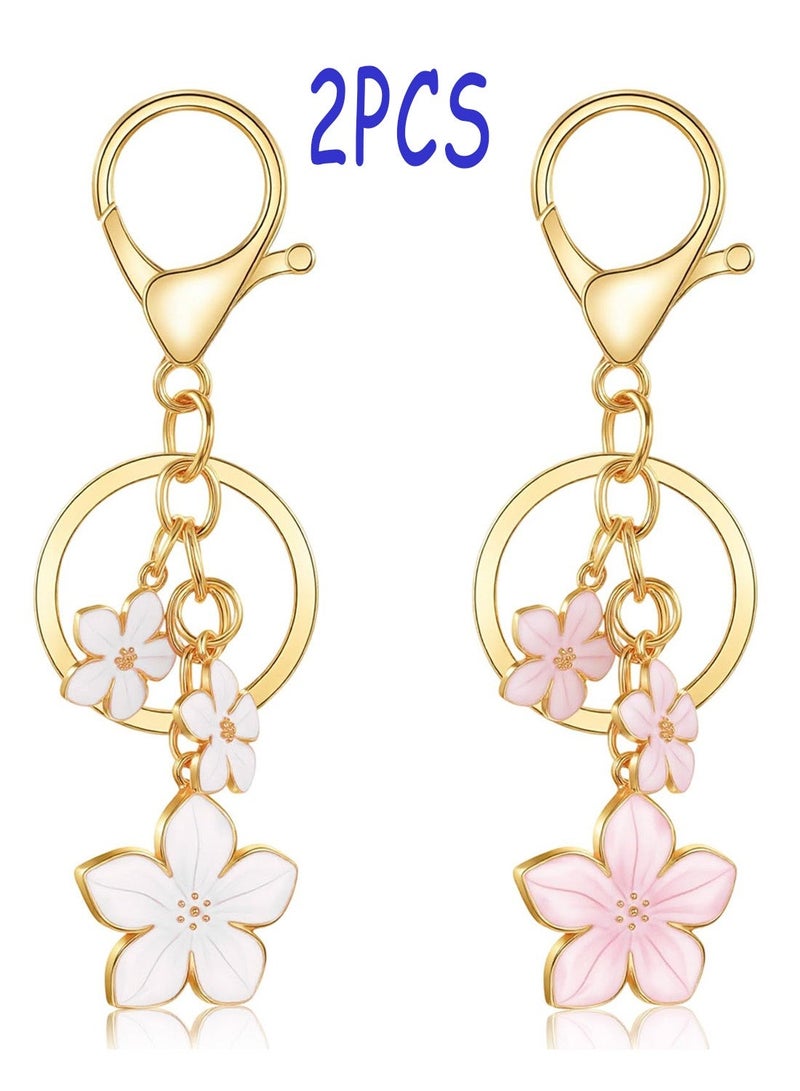 2Pcs Cute Pink Floral Keychains for Women Girls, Flower Bag Charms  best friend's mother's ideal birthday and holiday gift - Image 1