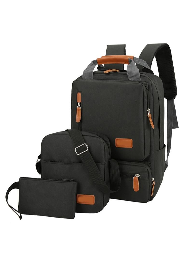 مجموعة حقيبة ظهر مدرسية للسفر مكونة من 3 قطع للنساء والرجال حقيبة كتف للكمبيوتر المحمول بجيب صغير للسفر والمدرسة والعمل والكلية - Image 1