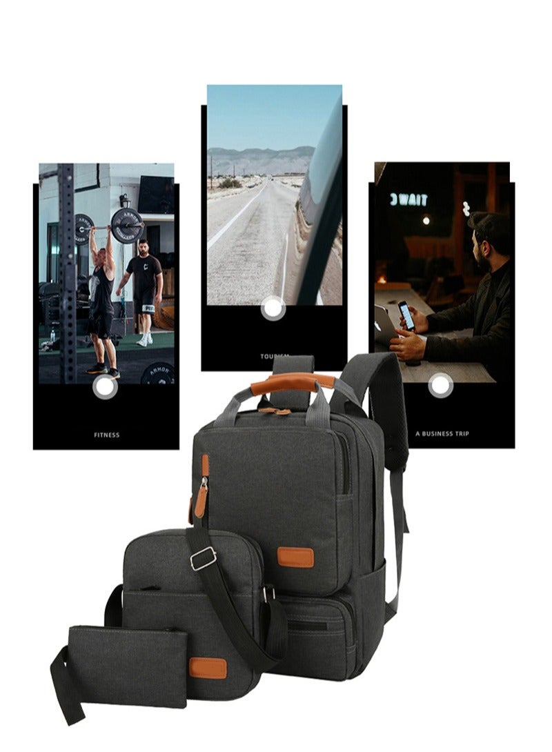 مجموعة حقيبة ظهر مدرسية للسفر مكونة من 3 قطع للنساء والرجال حقيبة كتف للكمبيوتر المحمول بجيب صغير للسفر والمدرسة والعمل والكلية - Image 2