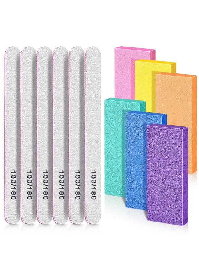 TsMADDTs Nail Files And Buffers Set With 6Pcs Rectangular Nail Buffers And 6Pcs White 100/180 Grit Nail Files Professional Nail Care Tools Kit For Women And Girls - Image 1