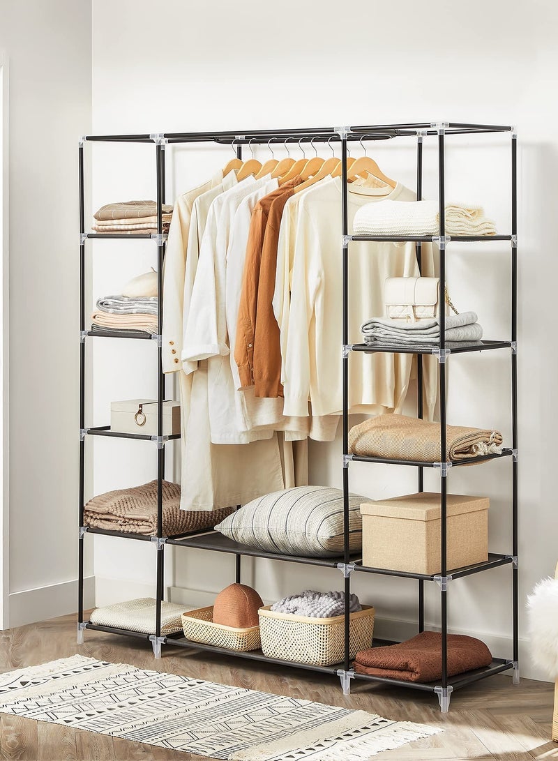 AsolBD Double Canvas Wardrobe Cupboard Clothes Hanging Rail Storage Shelves Grey 150 x 175 x 45 cm - Image 5