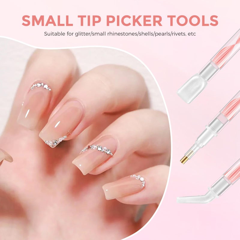 Eudaicful Rhinestone Picker Tool Kit: 2Pcs Rhinestone Picker Handle, Dual-Ended Rhinestones Applicator Dotting Pen with 12 Upgraded Plastic Replacement Tips, Clay, Bedazzling Tools for Nail Art Craft (Pink) - Image 4