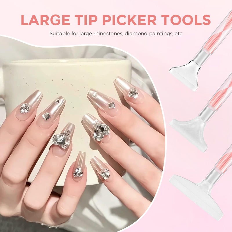 Eudaicful Rhinestone Picker Tool Kit: 2Pcs Rhinestone Picker Handle, Dual-Ended Rhinestones Applicator Dotting Pen with 12 Upgraded Plastic Replacement Tips, Clay, Bedazzling Tools for Nail Art Craft (Pink) - Image 5