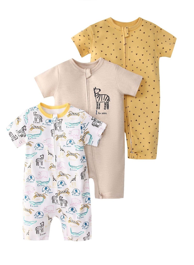 CICILADY Baby 3-Pack Short-Sleeve Onesies Bodysuit Baby Boy Girl Cotton Short Sleeve Zipper Rompers Infant 2-way Zippers Comfy Summer Jumpsuit