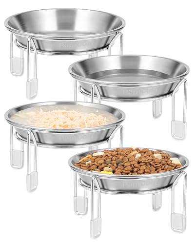 PapiCola Elevated cat Bowl 63 Wide Raised Stainless Steel Cat Food and Water Dishes Small Dog Bowl Whisker Friendly AntiVomiting Neck StressFree NonSlip Stainless Steel Stand with 4 Legs 4Pack - Image 1