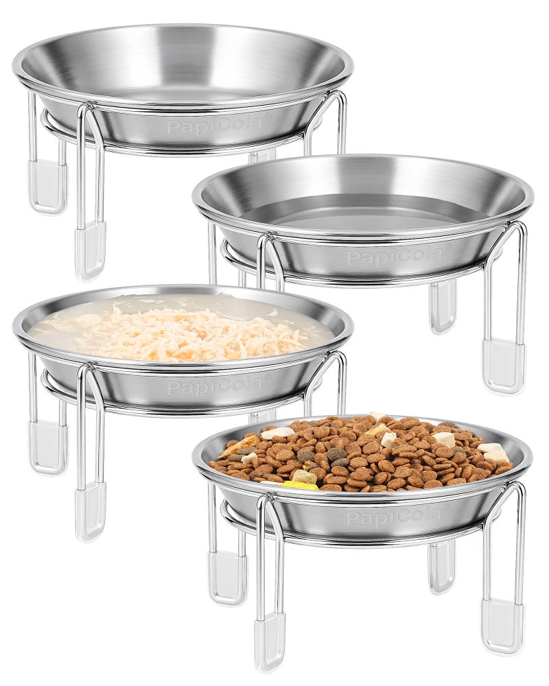 PapiCola Elevated cat Bowl 63 Wide Raised Stainless Steel Cat Food and Water Dishes Small Dog Bowl Whisker Friendly AntiVomiting Neck StressFree NonSlip Stainless Steel Stand with 4 Legs 4Pack - Image 2