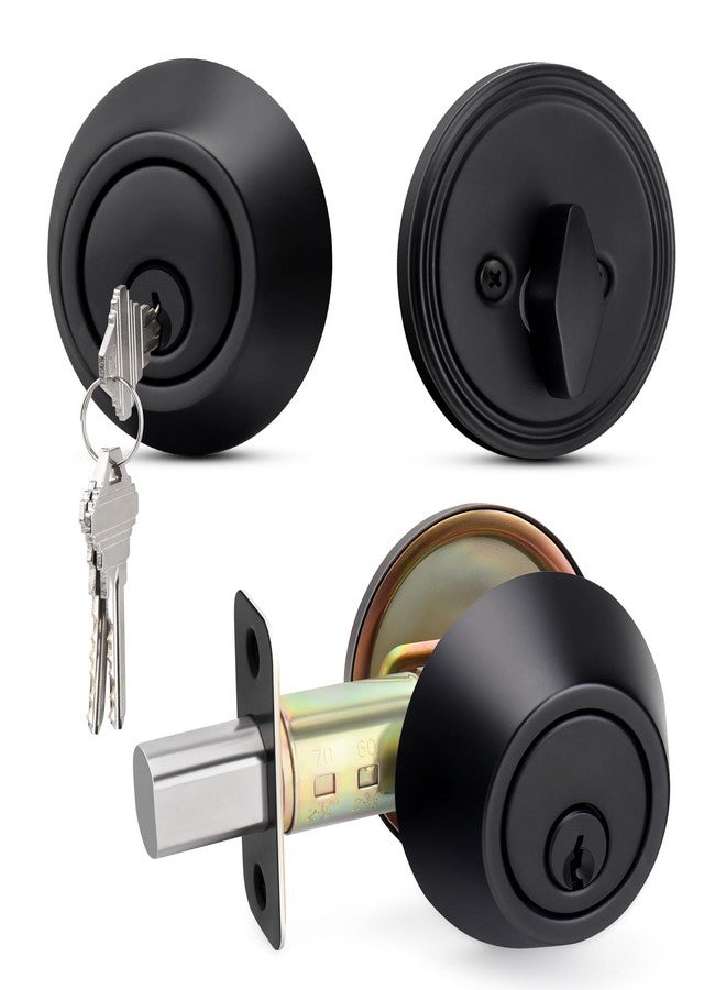 Moquin Round Design Single Cylinder Deadbolt with Key, Matte Black Modern Keyed Dead Bolt for Exterior Front/Entrance Doors and Office Doors - Image 1