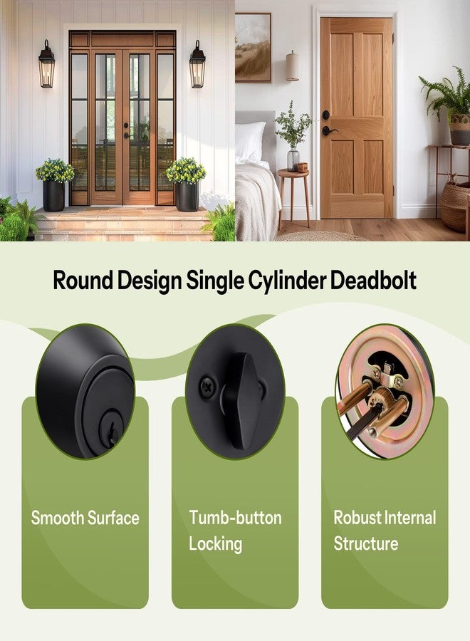 Moquin Round Design Single Cylinder Deadbolt with Key, Matte Black Modern Keyed Dead Bolt for Exterior Front/Entrance Doors and Office Doors - Image 2