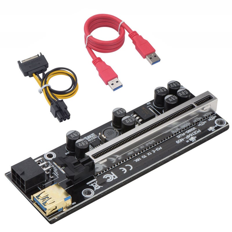 009SPLUS PCI-E Riser Card 1X-16X Extension Cable with 8 Solid Capacitors 6pin Graphics Extension ETH Mining Powered Riser Adapter with LED Display - Image 1