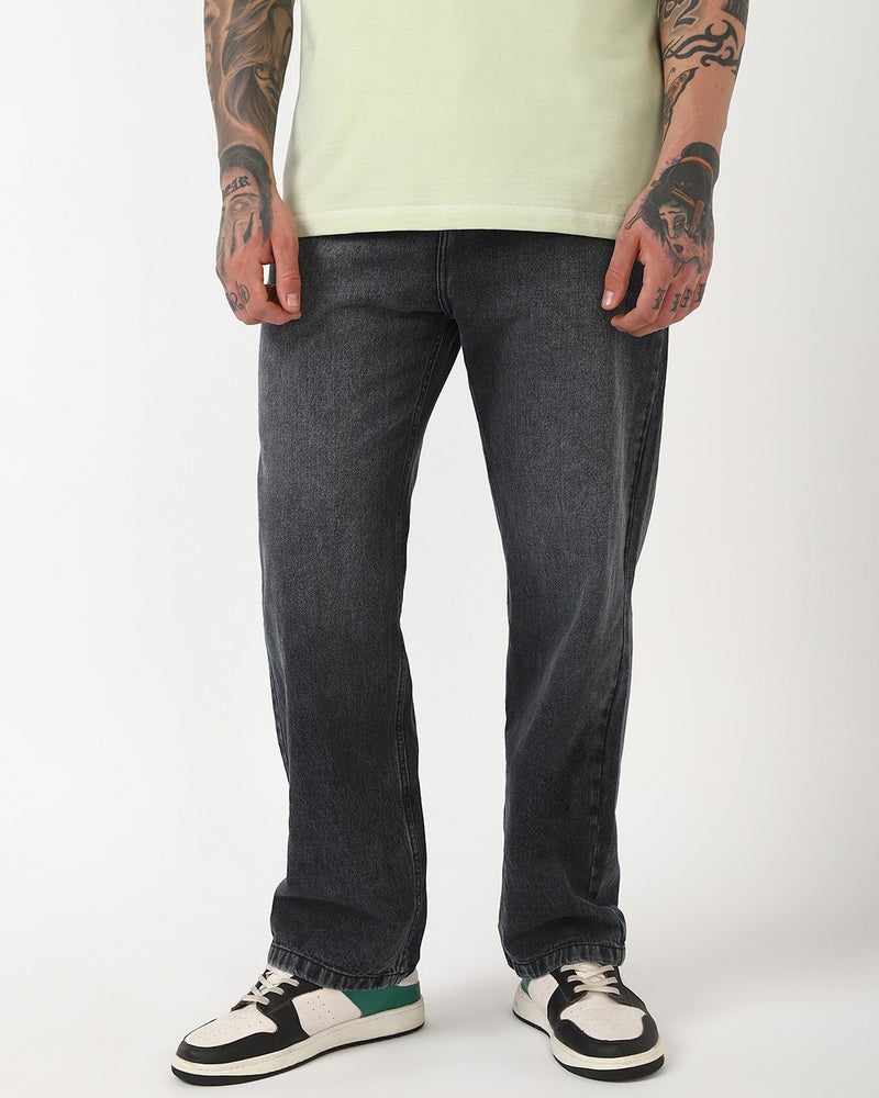 bewakoof Men's Grey Baggy Fit Washed Mid-Rise Jeans - Image 2