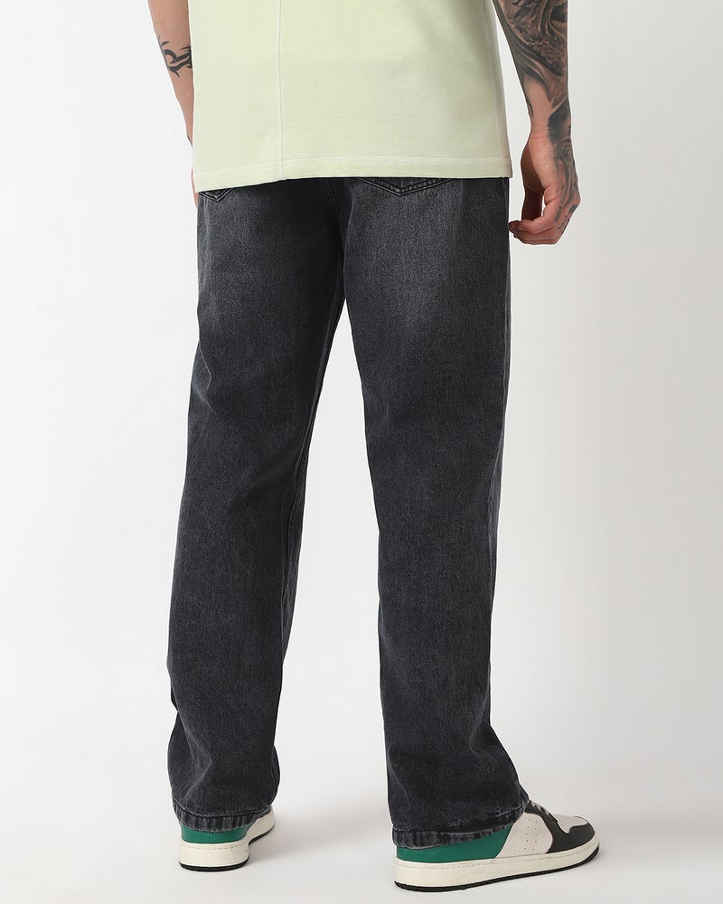 bewakoof Men's Grey Baggy Fit Washed Mid-Rise Jeans - Image 4