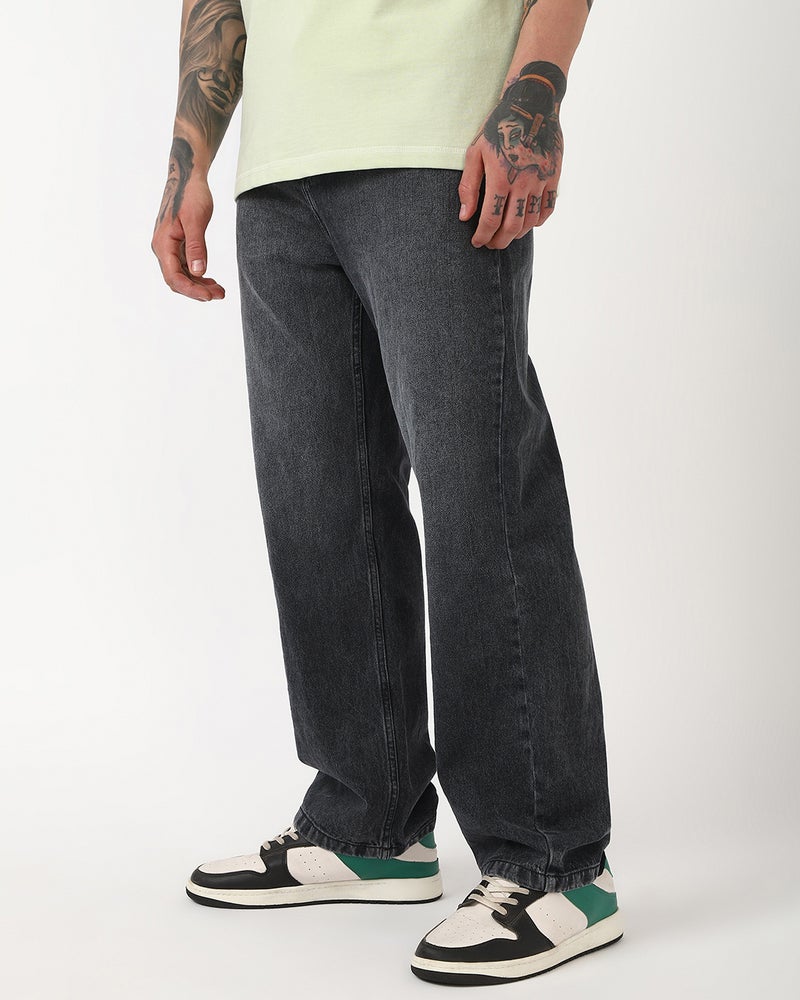 bewakoof Men's Grey Baggy Fit Washed Mid-Rise Jeans - Image 3