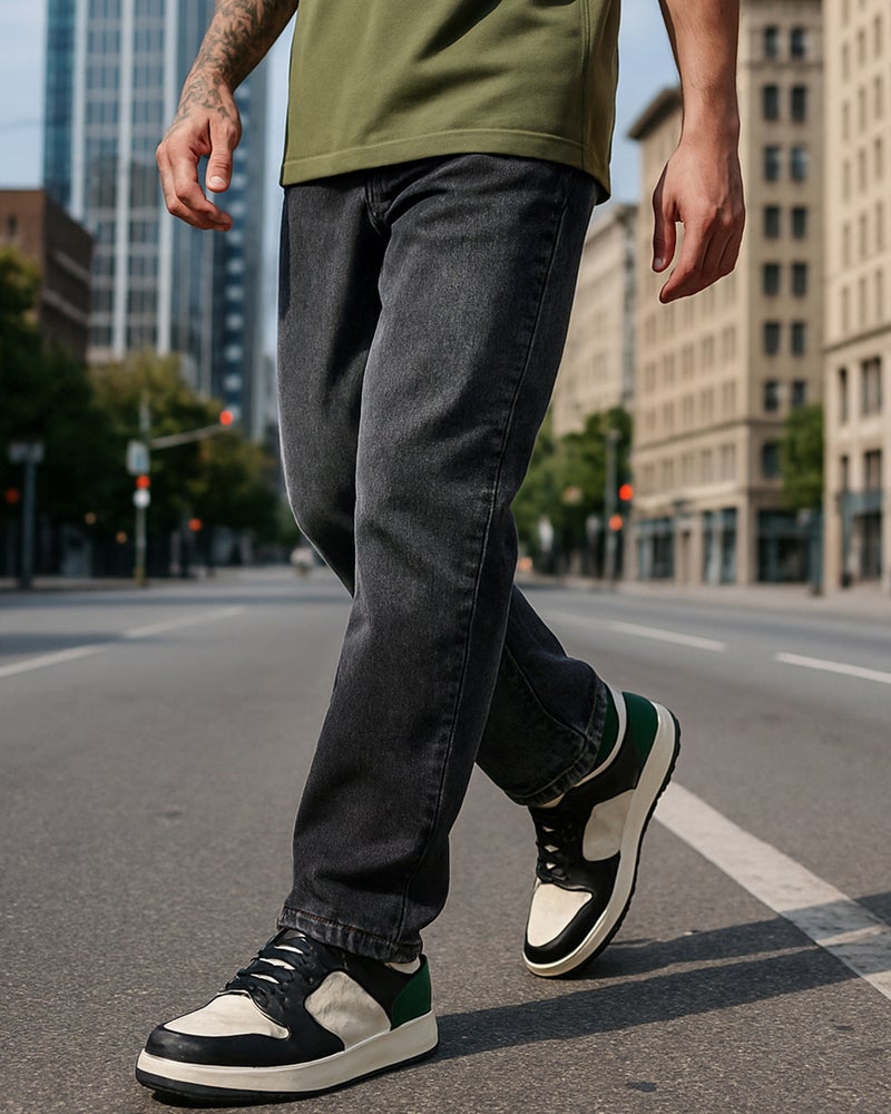 bewakoof Men's Grey Baggy Fit Washed Mid-Rise Jeans - Image 1