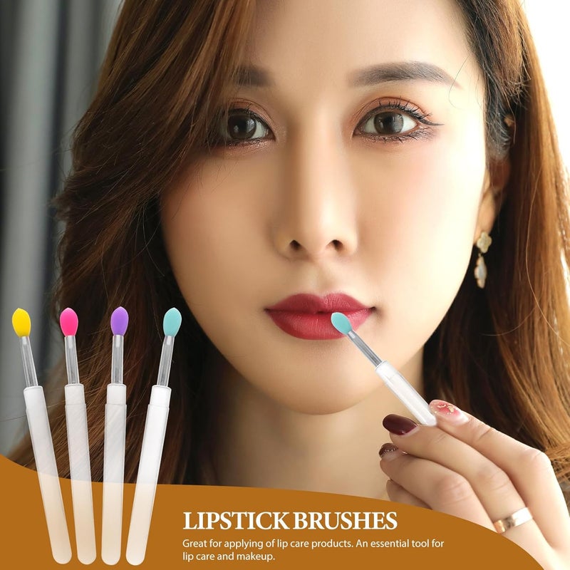 8pcs Portable Silicone Lip Brush Set with Lid, Multi-color Small Reusable Lipstick Applicators for Makeup and Lip Gloss Application - Image 4