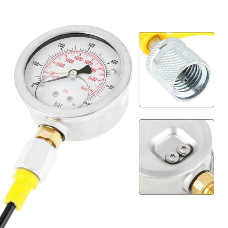 Hydraulic Hose Gauge Kit 1.56m 0-600BAR - Heat Resistant Chemical Resistant Hydraulic Pressure Test Kit for Hydraulic System Testing - Image 4