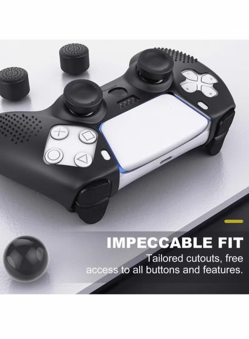 1 Set Controller Cover Skin Case + 8 Thumb Grips Set Compatible with Sony PS5 Playstation 5 - Protective Soft Silicone Gel & Anti-Slip Stick Caps Accessories for Video Games Gamepad Black - Image 3