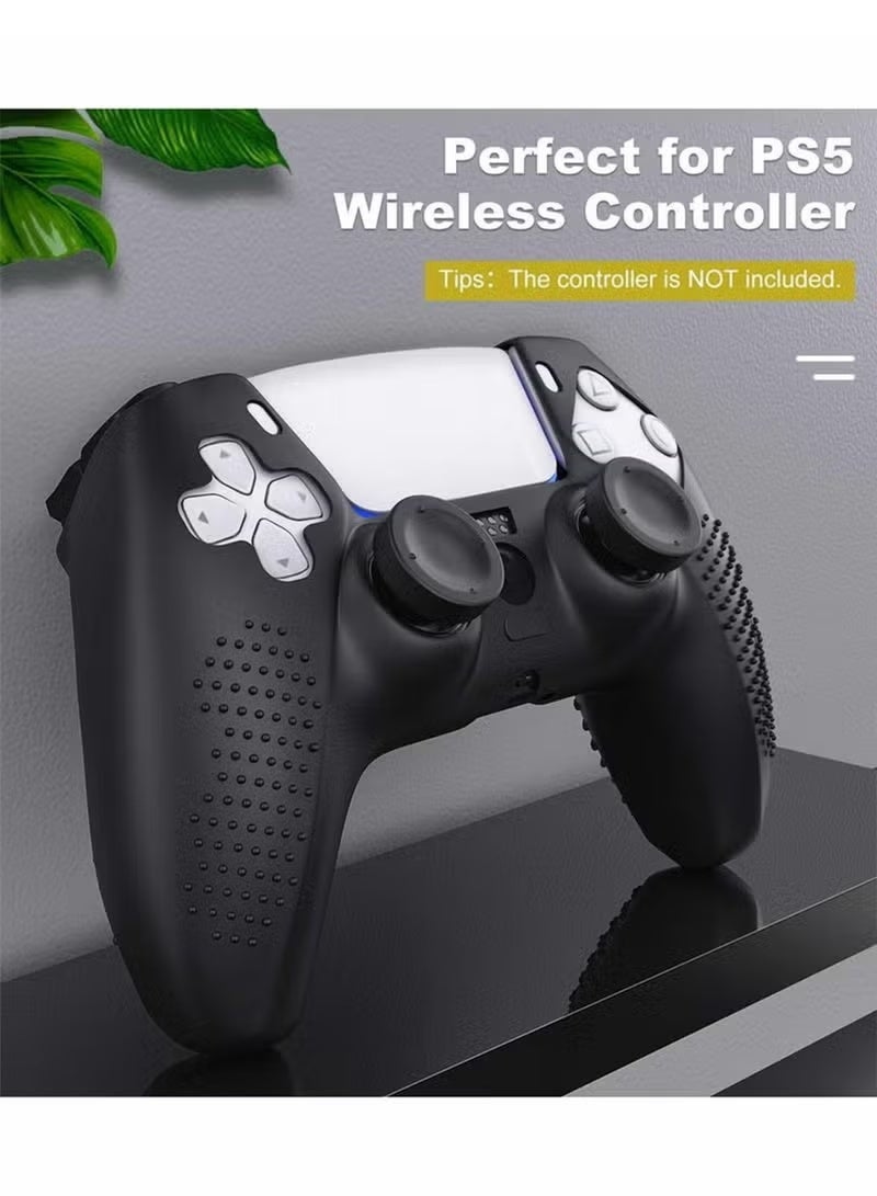1 Set Controller Cover Skin Case + 8 Thumb Grips Set Compatible with Sony PS5 Playstation 5 - Protective Soft Silicone Gel & Anti-Slip Stick Caps Accessories for Video Games Gamepad Black - Image 2