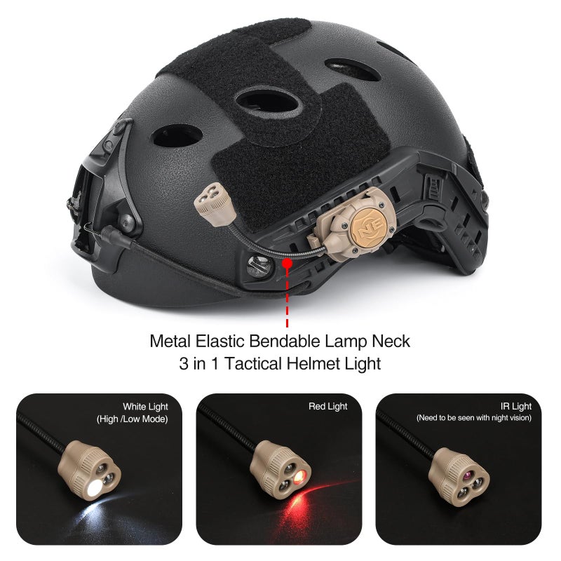 Generic NECARL Tactical Helmet Light Military with IR + Red +White LED Task Lamp, Survival Signal Light with 4 Mount Accessories for Fast Mich Helmet Molle System 20mm Picatinny Rail (3R-DE)  - Image 2