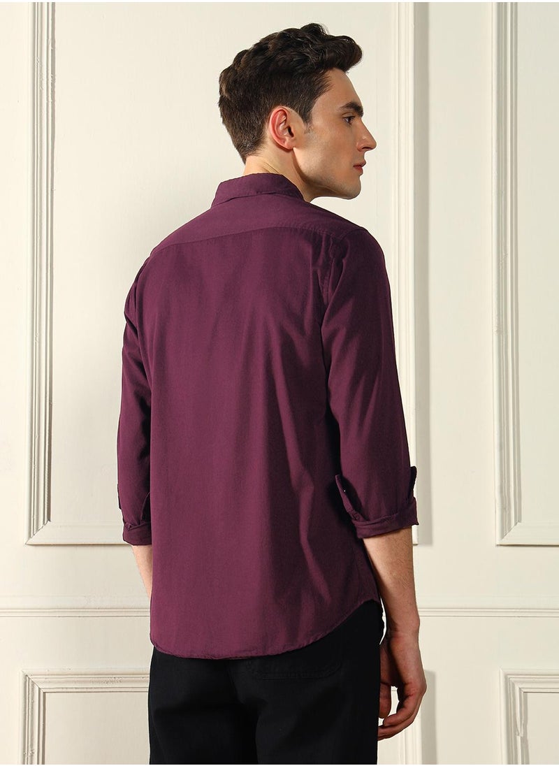 Dennis Lingo Men's Wine Cotton Blend Solid Pattern Regular FiT-Shirt  - Image 5
