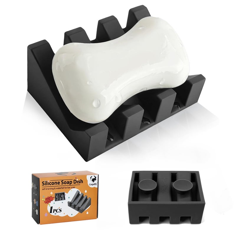 Self Draining Soap DishSilicone Suction Cup Soap Holder Bathroom Soap Dish for Bar SoapCan Extend Soap LifeBathroom Bath Tub Kitchen Sink Black 1 Pack
