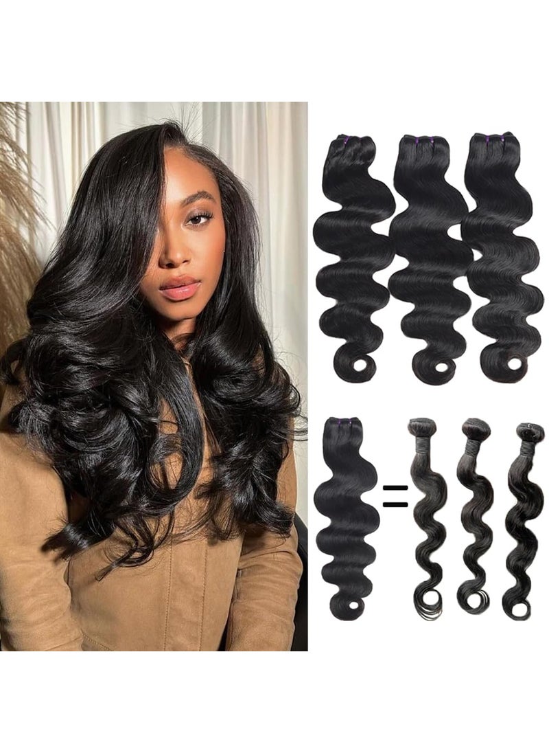 Perstar 16A Raw Hair Body Wave Bundles Unprocessed Vietnamese Virgin Hair Body Wave Human Hair 3 Bundles for Black Women 14 16 18 Inches Wet And Wavy Hair Weft Natural Black 