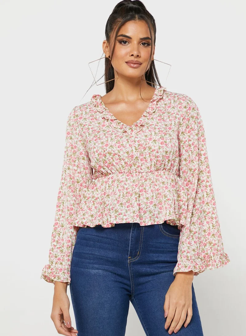 Ginger Frilled Detailed V Neck Top