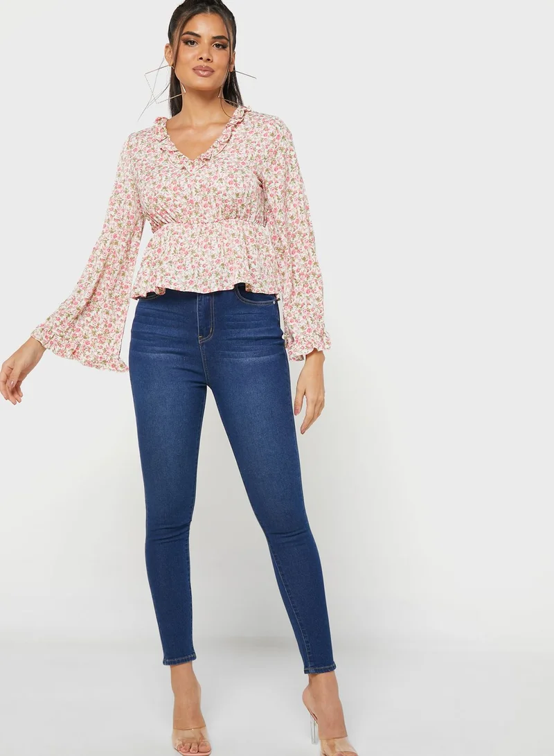 Ginger Frilled Detailed V Neck Top