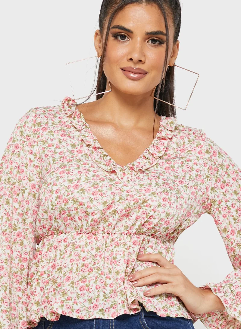Ginger Frilled Detailed V Neck Top