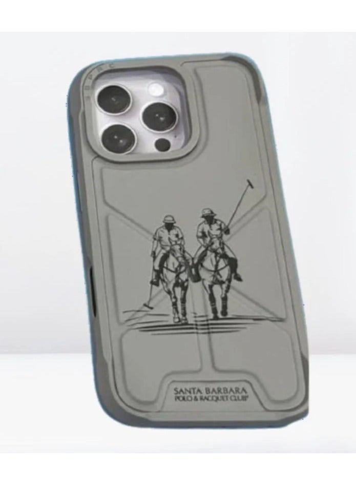 Polo & Racquet Polo & Racquet SBPRC POLO Leather Case with Fold Stand for the iPhone 16 Pro Max - Grey - Image 1