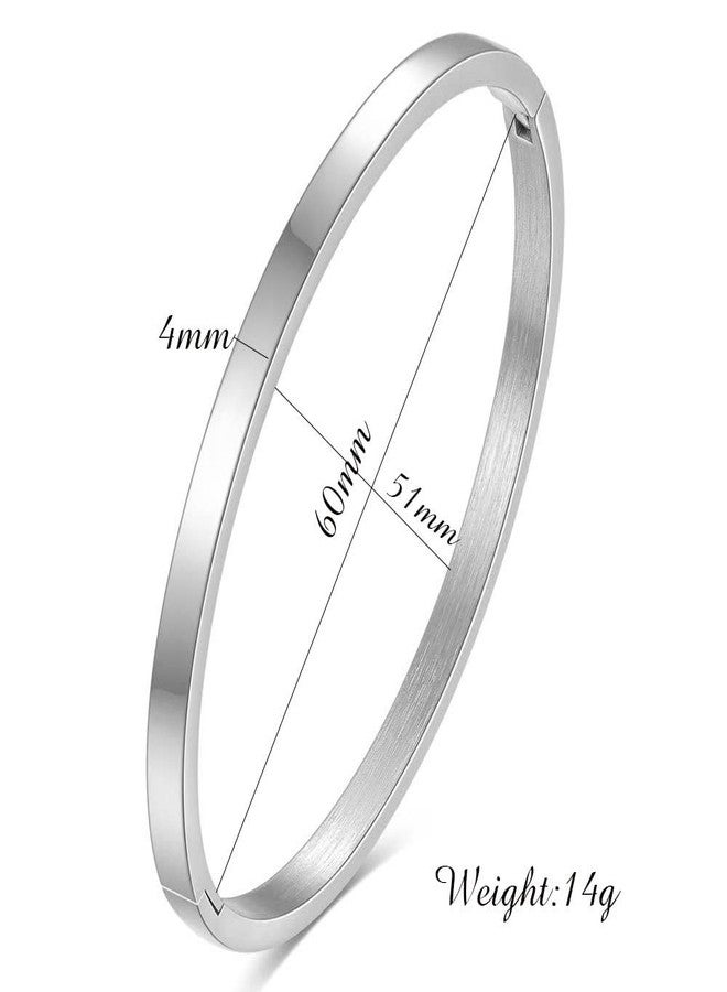 Jude Jewelers 4mm Width Stainless Steel Classic Simple Plain Open Clasp Bangle Bracelet (Silver) - Image 3