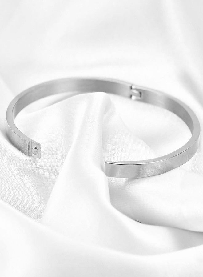 Jude Jewelers 4mm Width Stainless Steel Classic Simple Plain Open Clasp Bangle Bracelet (Silver) - Image 4