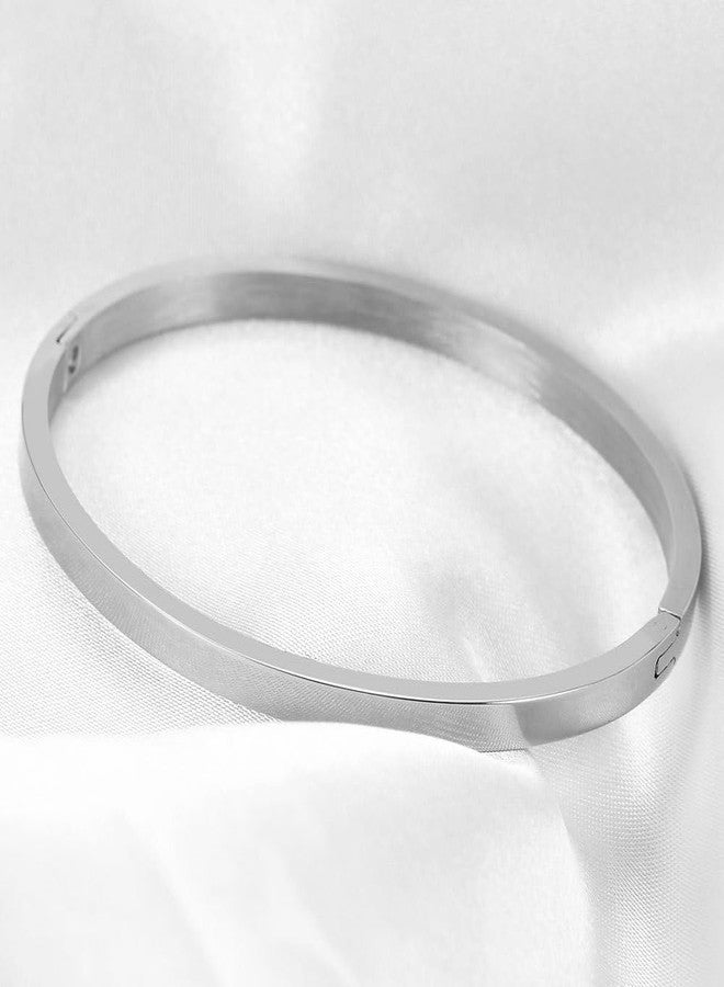 Jude Jewelers 4mm Width Stainless Steel Classic Simple Plain Open Clasp Bangle Bracelet (Silver) - Image 2