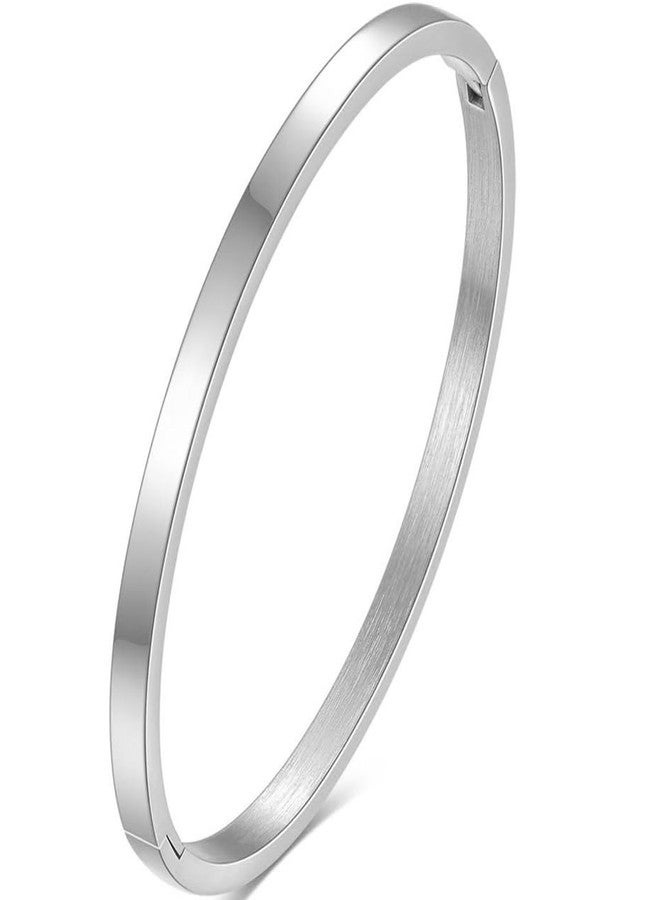 Jude Jewelers 4mm Width Stainless Steel Classic Simple Plain Open Clasp Bangle Bracelet (Silver) - Image 1