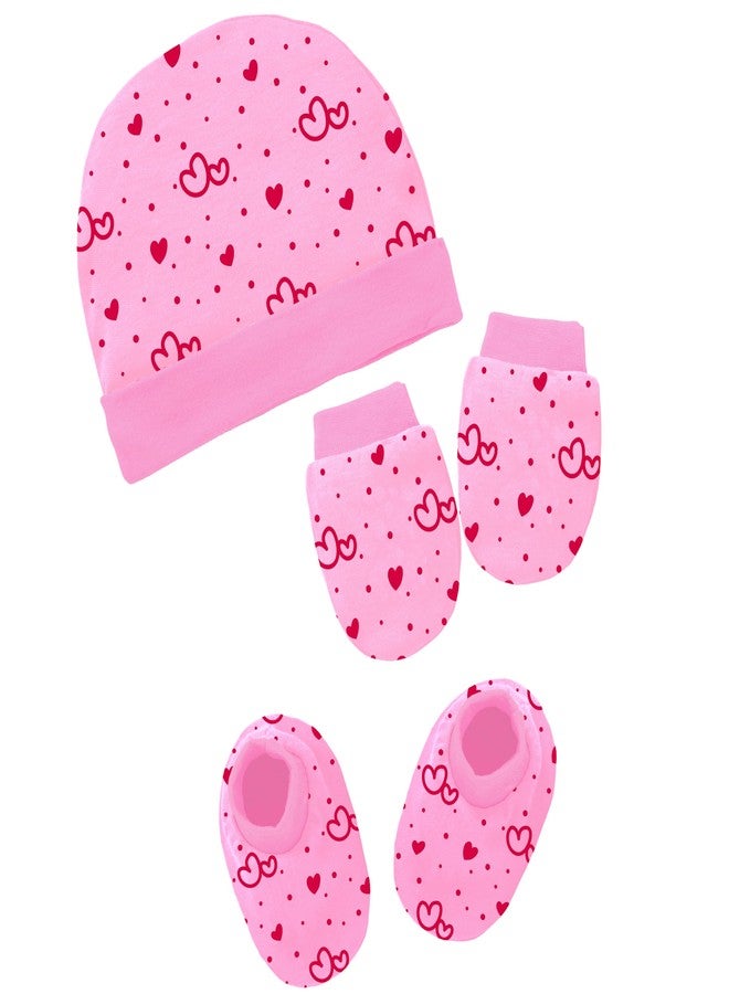 Kidbee Baby Boy's & Baby Girls Cotton Socks Hand Gloves & Cap Set (0-6 Months) (BMC-TK-1pc-Pink) - Image 1